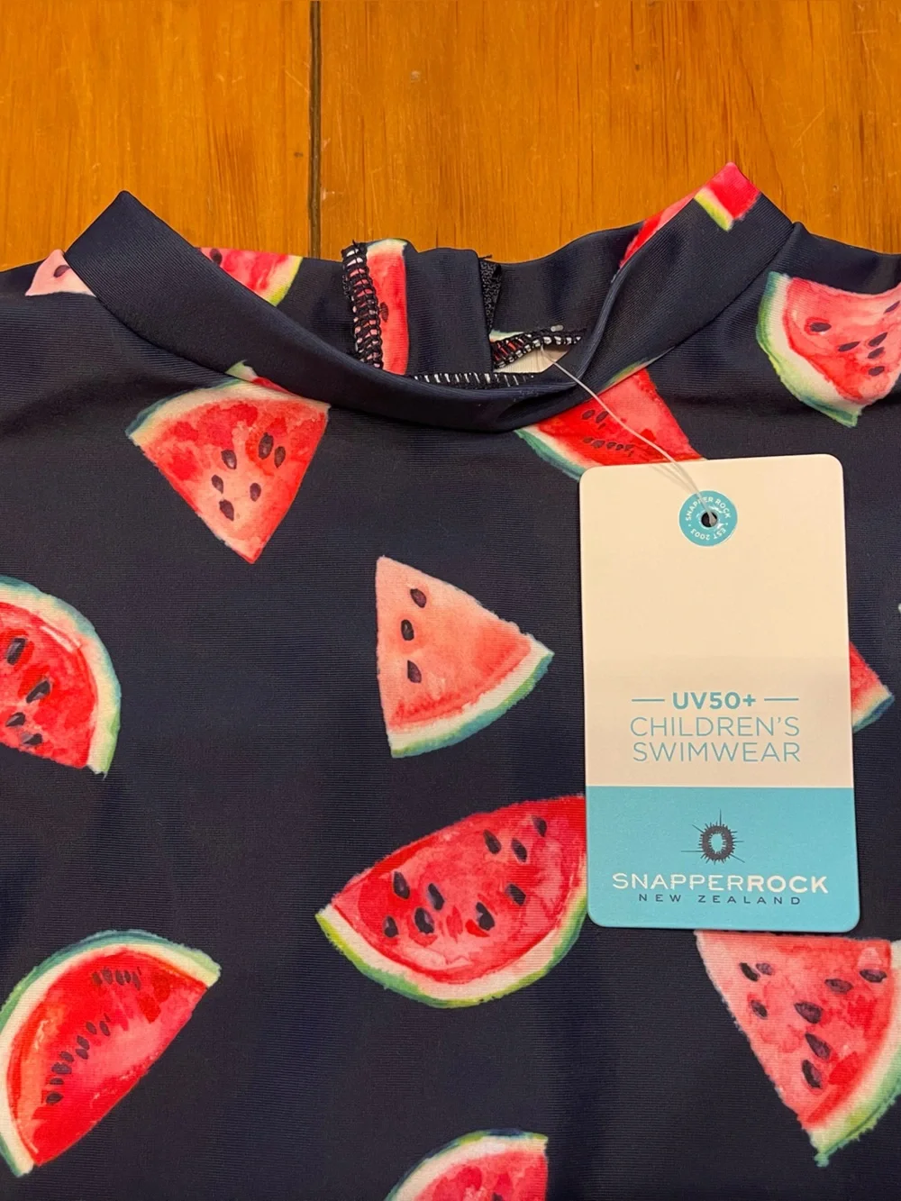 Snapper Rock Navy Blue Kids' Swimsuit with Watermelon Print